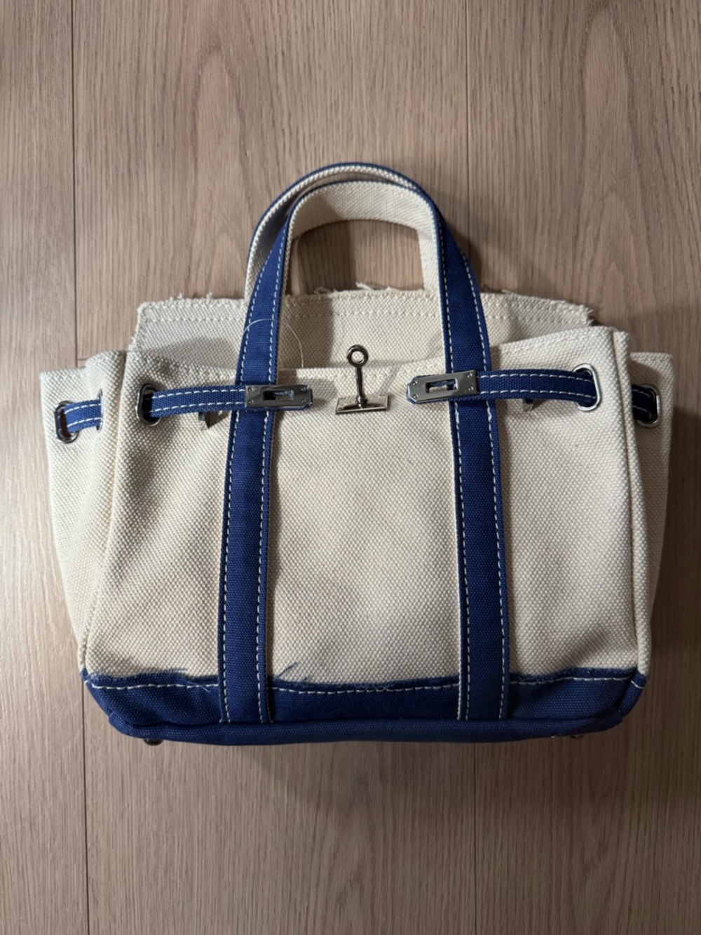Mini “Boatkin” Canvas Tote with Navy Trim - Picture 2 of 12